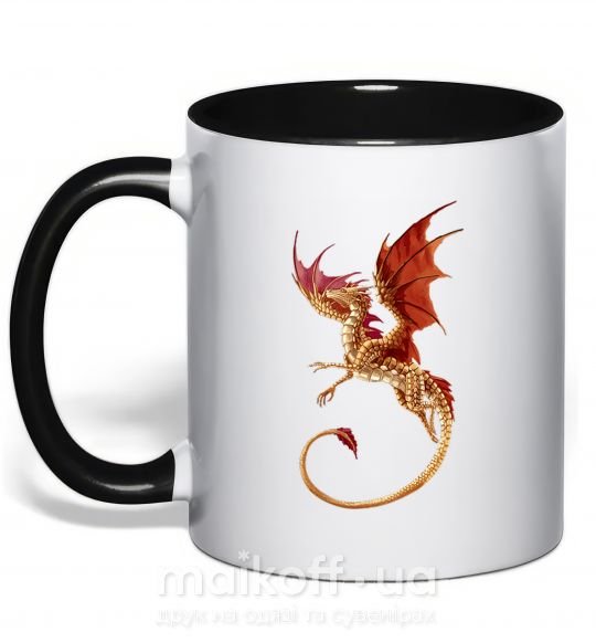 Чашка с цветной ручкой Летящий дракон Черный фото