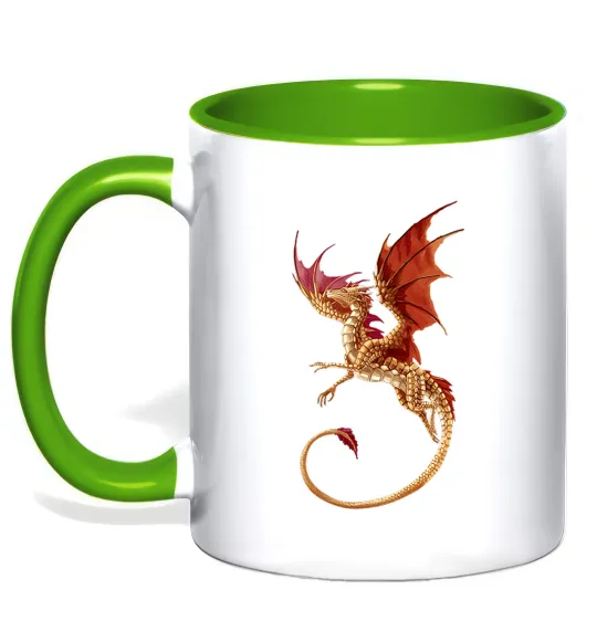 Чашка с цветной ручкой Дракон в польоті Лаймовый фото