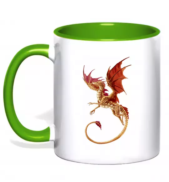 Чашка с цветной ручкой Дракон в польоті Зеленый фото