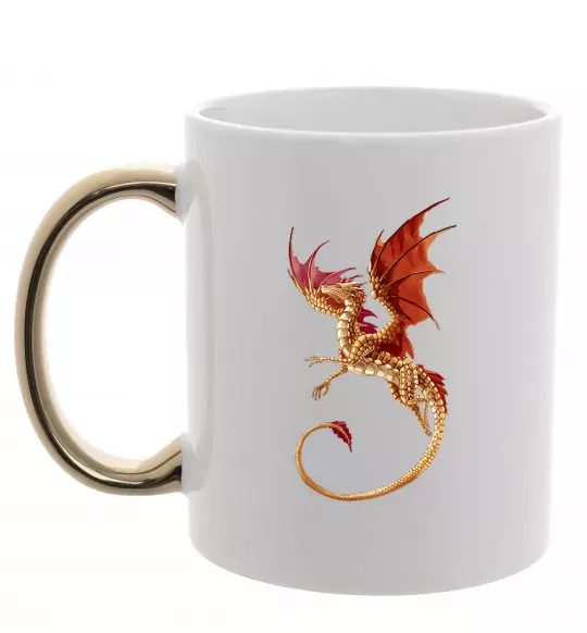 Чашка с цветной ручкой Дракон в польоті Золото фото