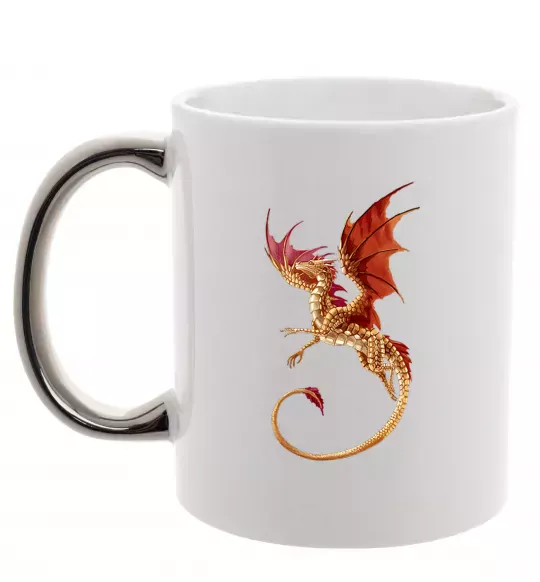 Чашка с цветной ручкой Дракон в польоті Серебро фото
