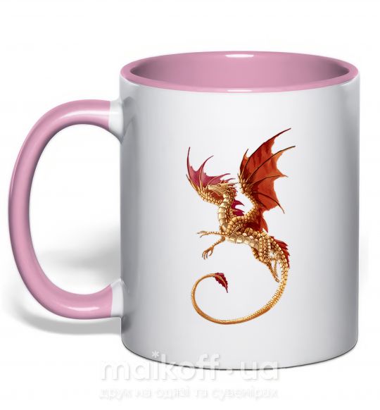 Чашка з кольоровою ручкою Летящий дракон Ніжно рожевий фото