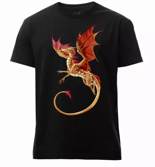 Мужская премиум футболка Дракон в польоті Черный фото