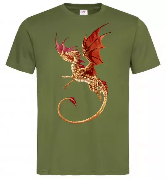 Мужская футболка Дракон в польоті Оливковый фото