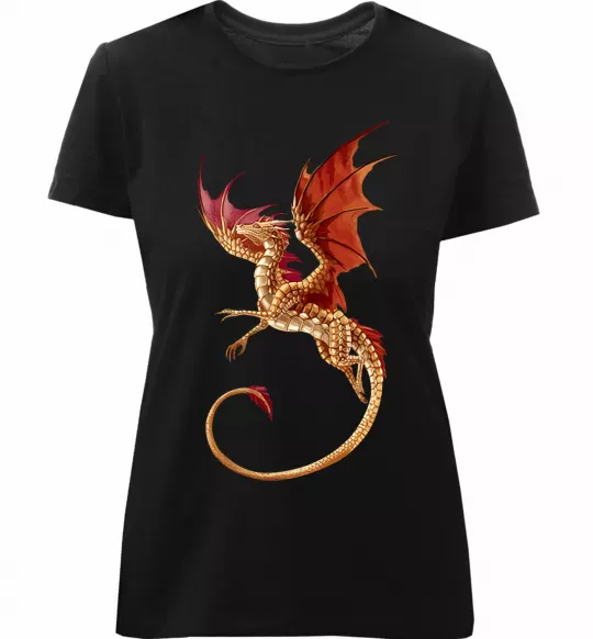 Женская премиум футболка Дракон в польоті Черный фото