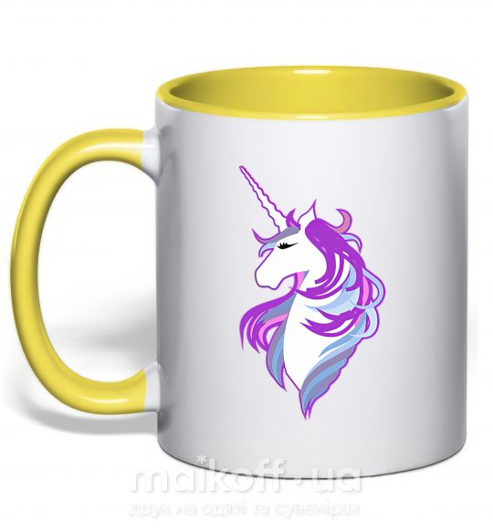 Чашка з кольоровою ручкою Violet unicorn Сонячно жовтий фото