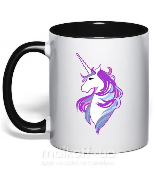 Чашка з кольоровою ручкою Violet unicorn Чорний фото