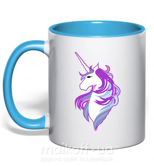 Чашка з кольоровою ручкою Violet unicorn Блакитний фото