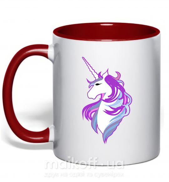 Чашка с цветной ручкой Violet unicorn Красный фото
