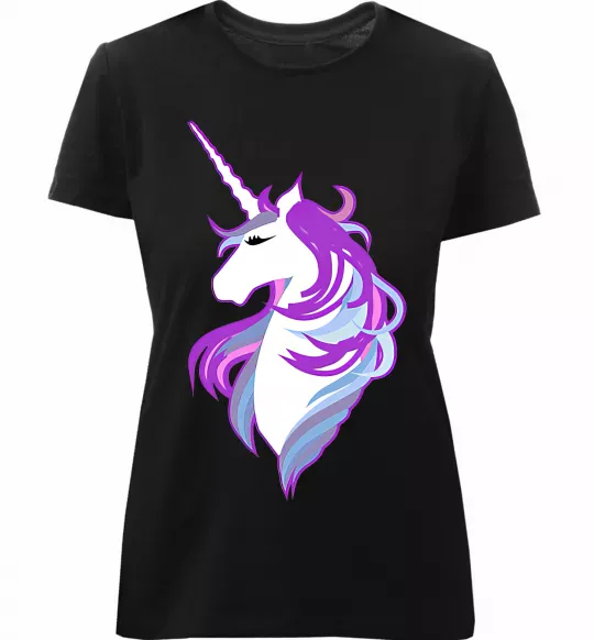 Женская премиум футболка Violet unicorn Черный фото