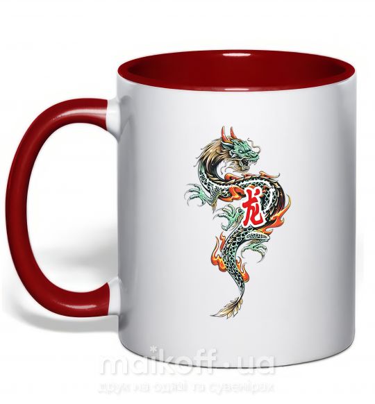 Чашка з кольоровою ручкою Дракон Иероглиф Червоний фото