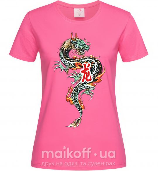 Женская футболка Дракон Иероглиф Ярко-розовый фото