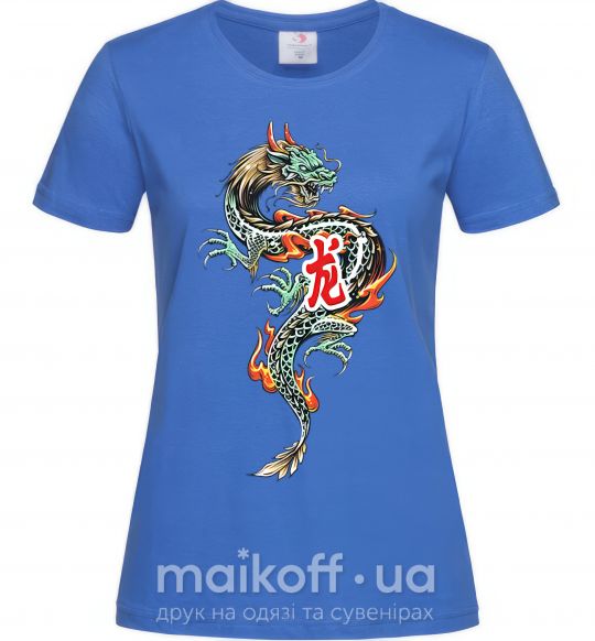 Жіноча футболка Дракон Иероглиф Яскраво-синій фото