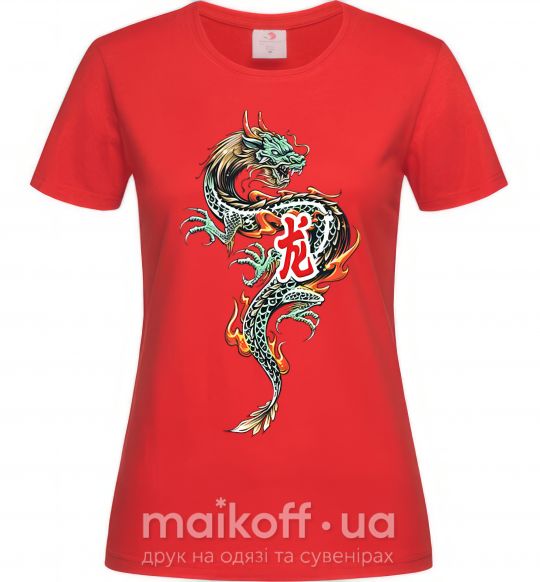 Женская футболка Дракон Иероглиф Красный фото