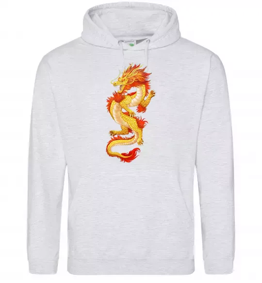 Чоловіча толстовка (худі) Yellow-red dragon Сірий меланж фото