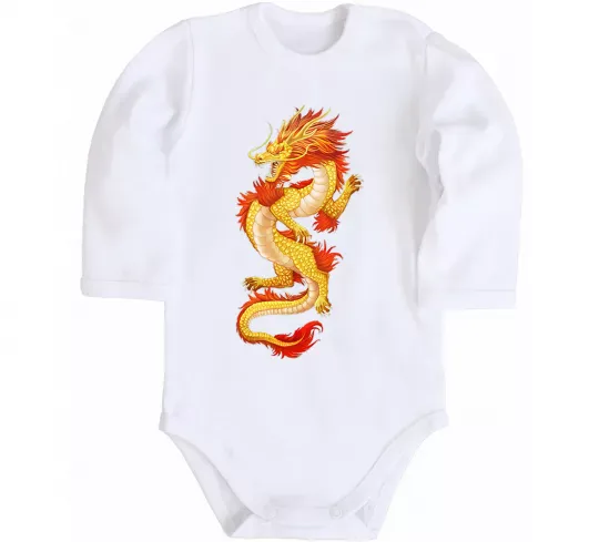Детский боди Yellow-red dragon Белый фото