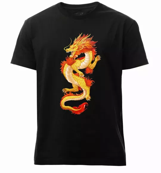 Мужская премиум футболка Yellow-red dragon Черный фото