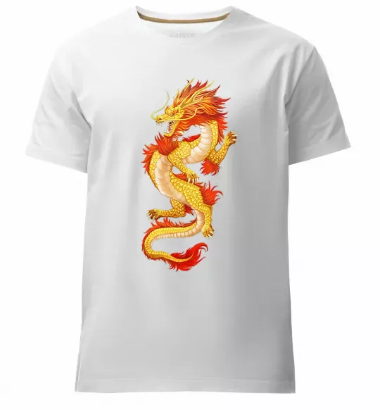 Мужская премиум футболка Yellow-red dragon Белый фото