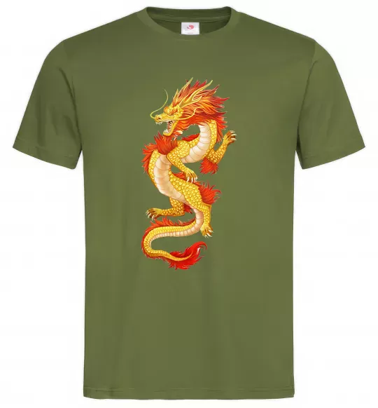 Мужская футболка Yellow-red dragon Оливковый фото