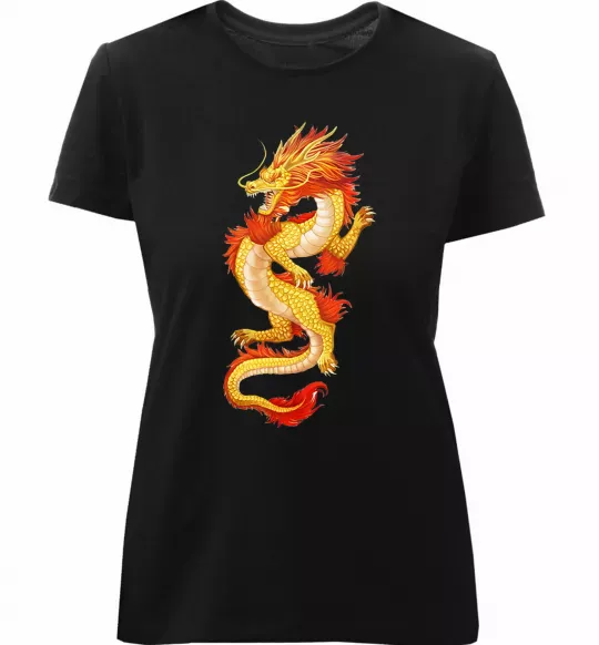 Жіноча преміум футболка Yellow-red dragon Чорний фото