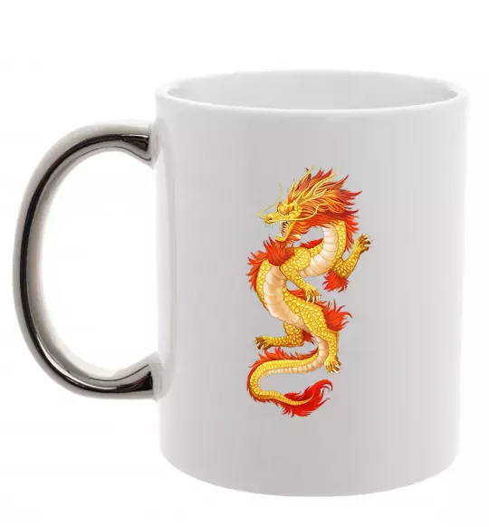 Чашка с цветной ручкой Yellow-red dragon Серебро фото