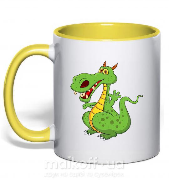 Чашка з кольоровою ручкою Мультяшный дракон Сонячно жовтий фото