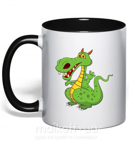 Чашка с цветной ручкой Мультяшный дракон Черный фото