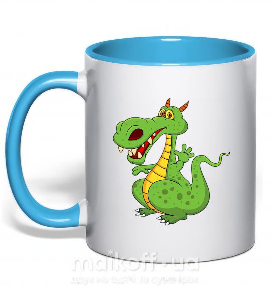 Чашка с цветной ручкой Мультяшный дракон Голубой фото