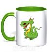 Чашка з кольоровою ручкою Мультяшный дракон Зелений фото