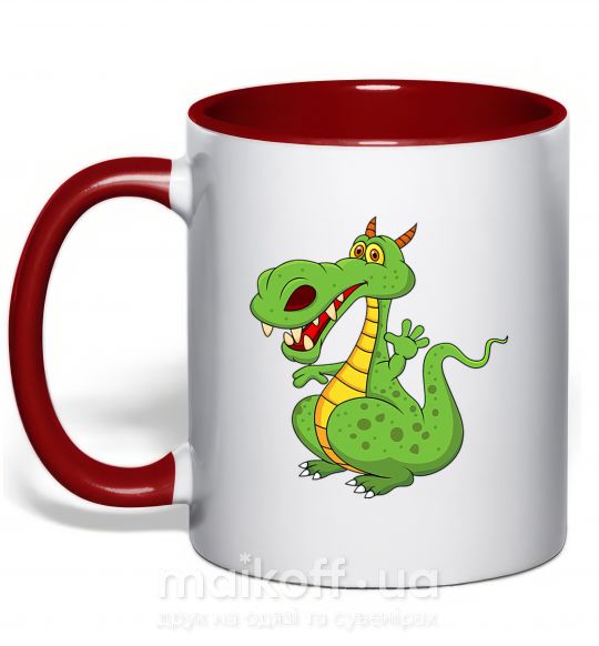 Чашка з кольоровою ручкою Мультяшный дракон Червоний фото