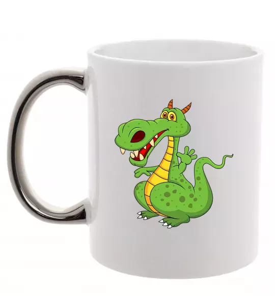 Чашка з кольоровою ручкою Мультяшний дракон Срібло фото