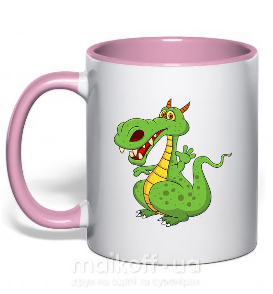 Чашка з кольоровою ручкою Мультяшный дракон Ніжно рожевий фото