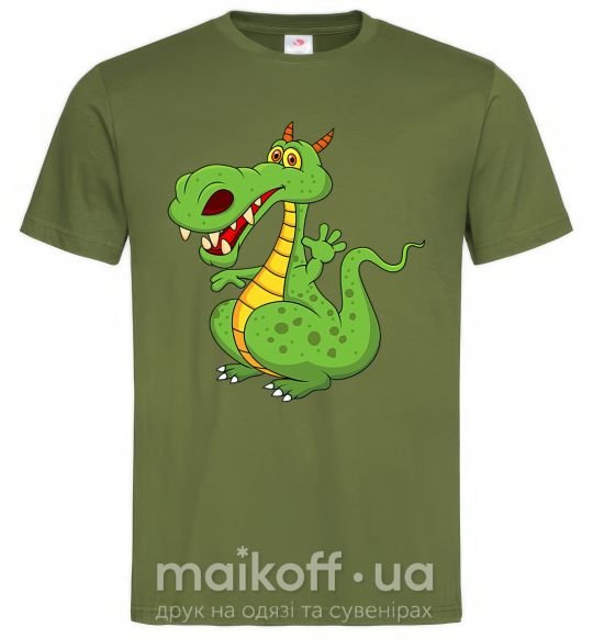 Мужская футболка Мультяшный дракон Оливковый фото