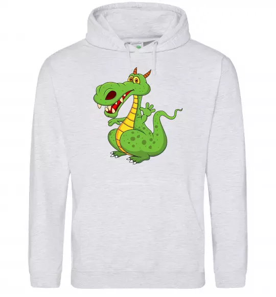 Мужская толстовка (худи) Мультяшний дракон Серый меланж фото