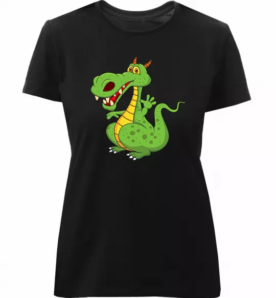 Женская премиум футболка Мультяшний дракон Черный фото