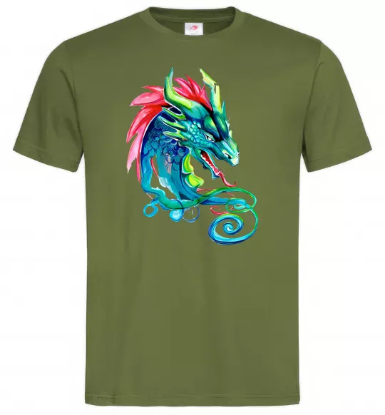 Мужская футболка Pastel dragon Оливковый фото