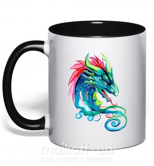 Чашка з кольоровою ручкою Pastel dragon Чорний фото