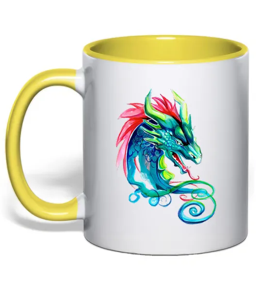 Чашка с цветной ручкой Pastel dragon Лимонный фото