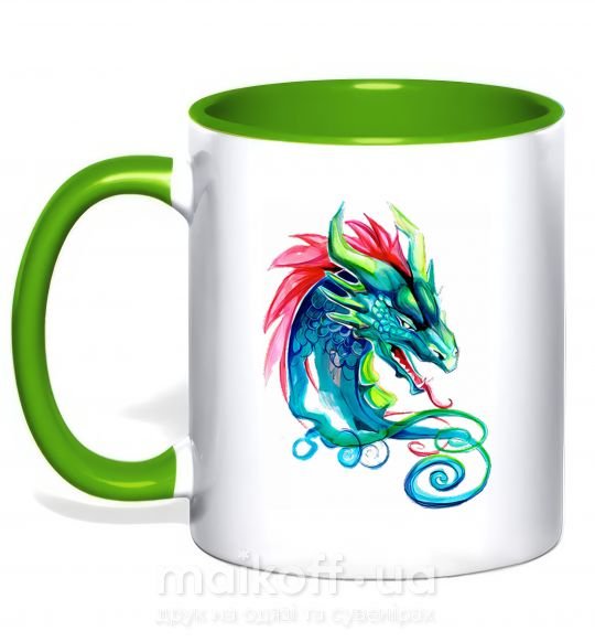 Чашка з кольоровою ручкою Pastel dragon Зелений фото