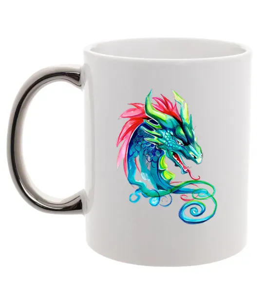 Чашка з кольоровою ручкою Pastel dragon Срібло фото