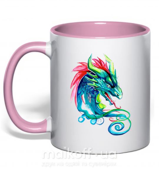 Чашка з кольоровою ручкою Pastel dragon Ніжно рожевий фото
