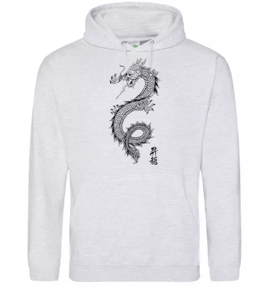 Мужская толстовка (худи) Japan dragon Серый меланж фото