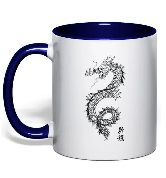 Чашка с цветной ручкой Japan dragon Глубокий темно-синий фото