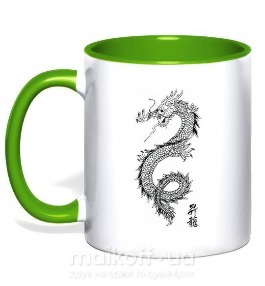 Чашка з кольоровою ручкою Japan dragon Зелений фото