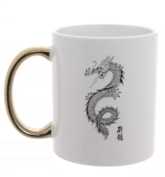 Чашка с цветной ручкой Japan dragon Золото фото