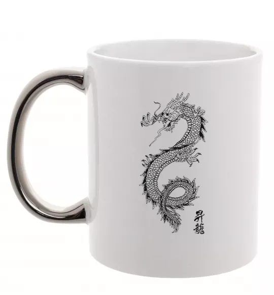 Чашка с цветной ручкой Japan dragon Серебро фото