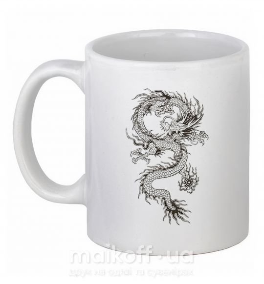 Чашка керамическая Рисунок дракона Белый фото