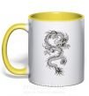 Чашка з кольоровою ручкою Рисунок дракона Сонячно жовтий фото