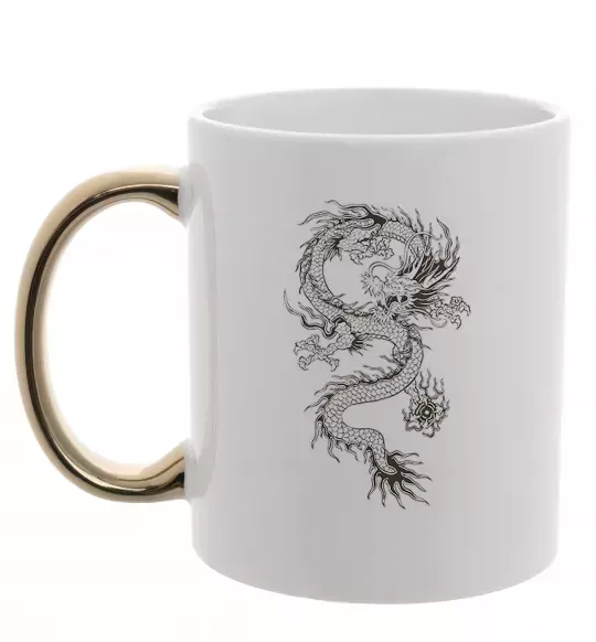 Чашка з кольоровою ручкою Малюнок дракона Золото фото