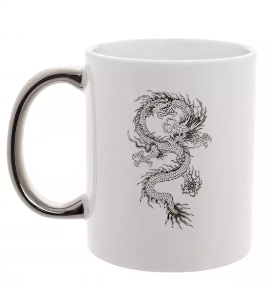 Чашка з кольоровою ручкою Малюнок дракона Срібло фото